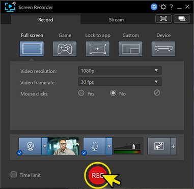 Hit Record to play your video