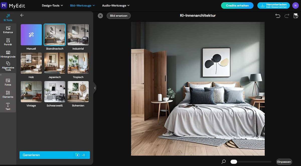 Moderne Einrichtung mit KI testen