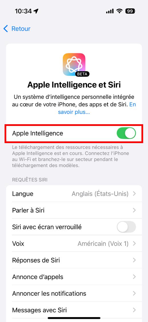 Apple Intelligence Activation etape 3