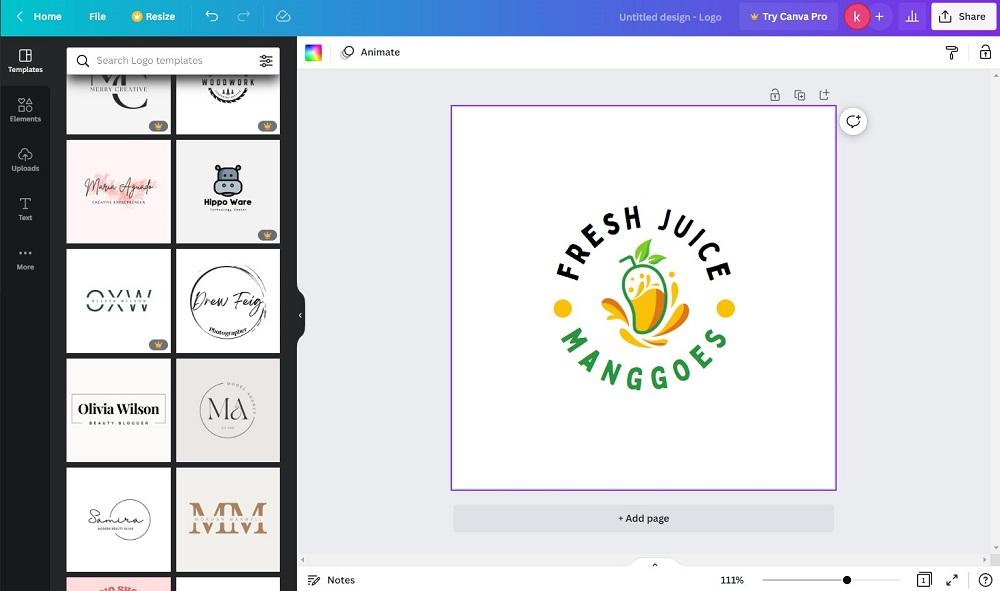 Canva Oberfläche
