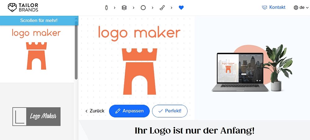 Tailor Brands Benutzeroberfläche