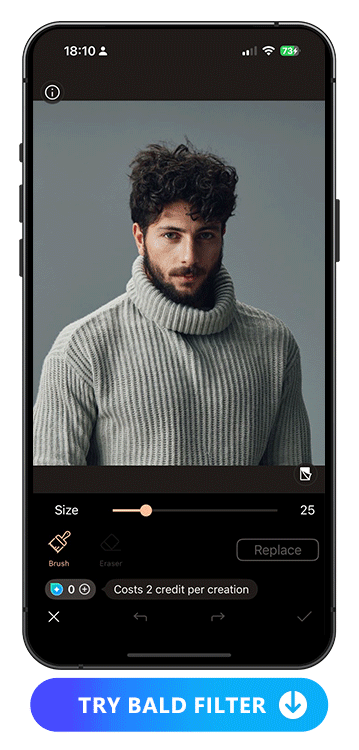 Essayez le filtre chauve IA sur mobile PhotoDirector