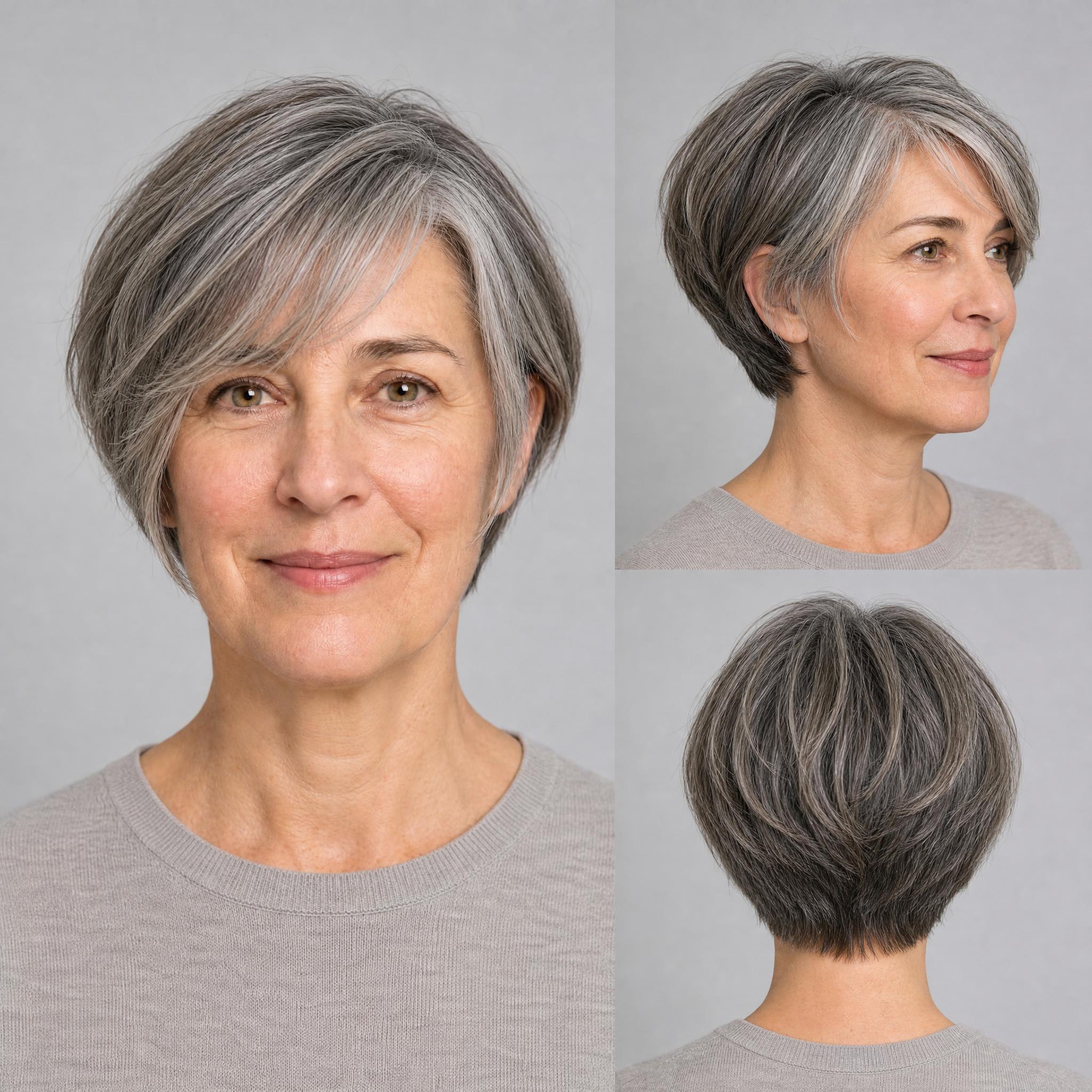 Bixie cut simulated with AI Hairstyle, halfway between a bob and a pixie