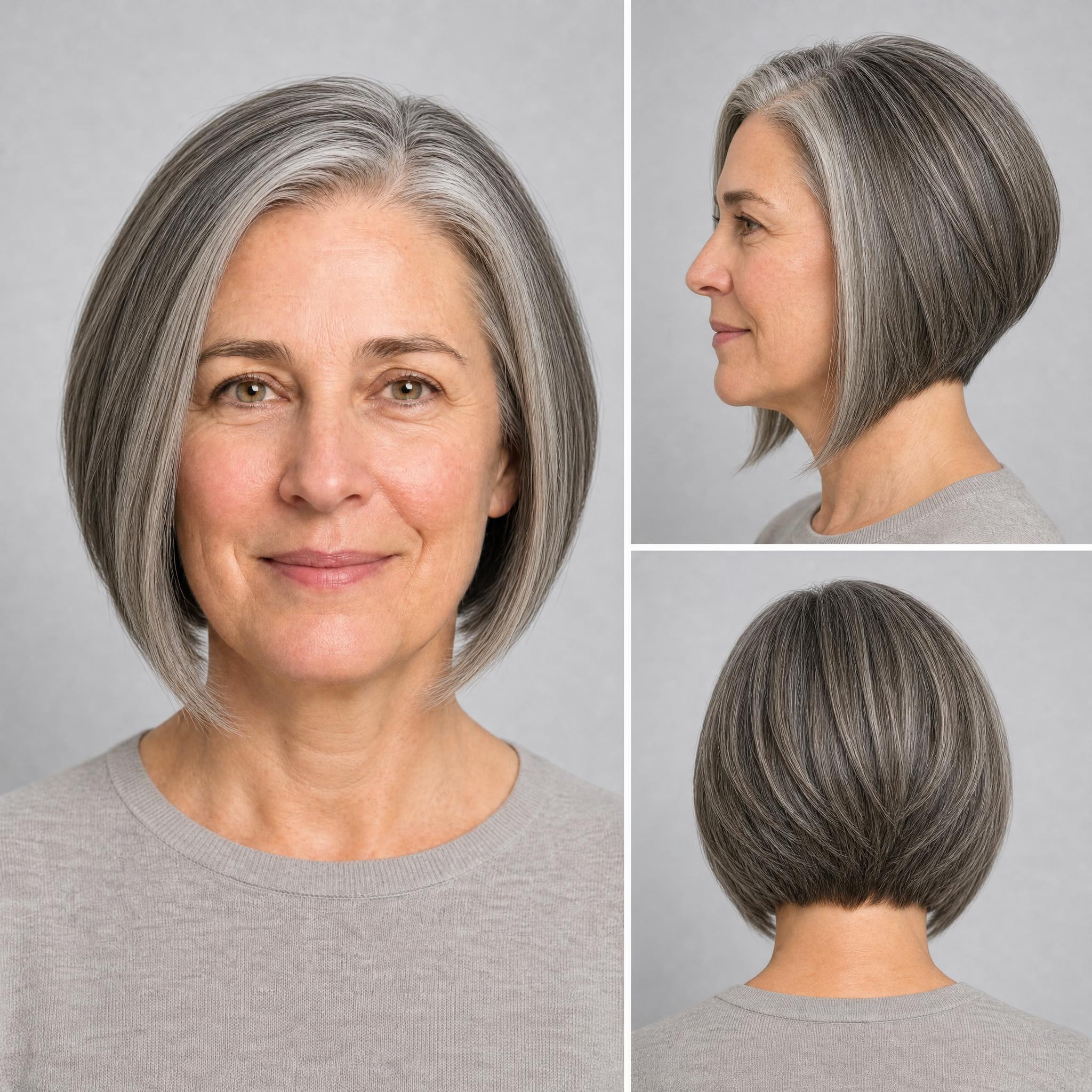 Graduated bob simulated with AI Hairstyle, stacked shorter through the back