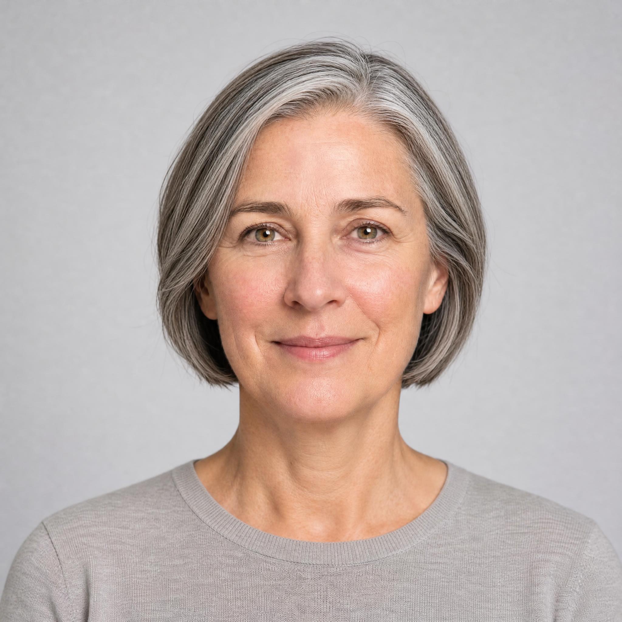 The same portrait after a layered short bob generated with AI Hairstyle