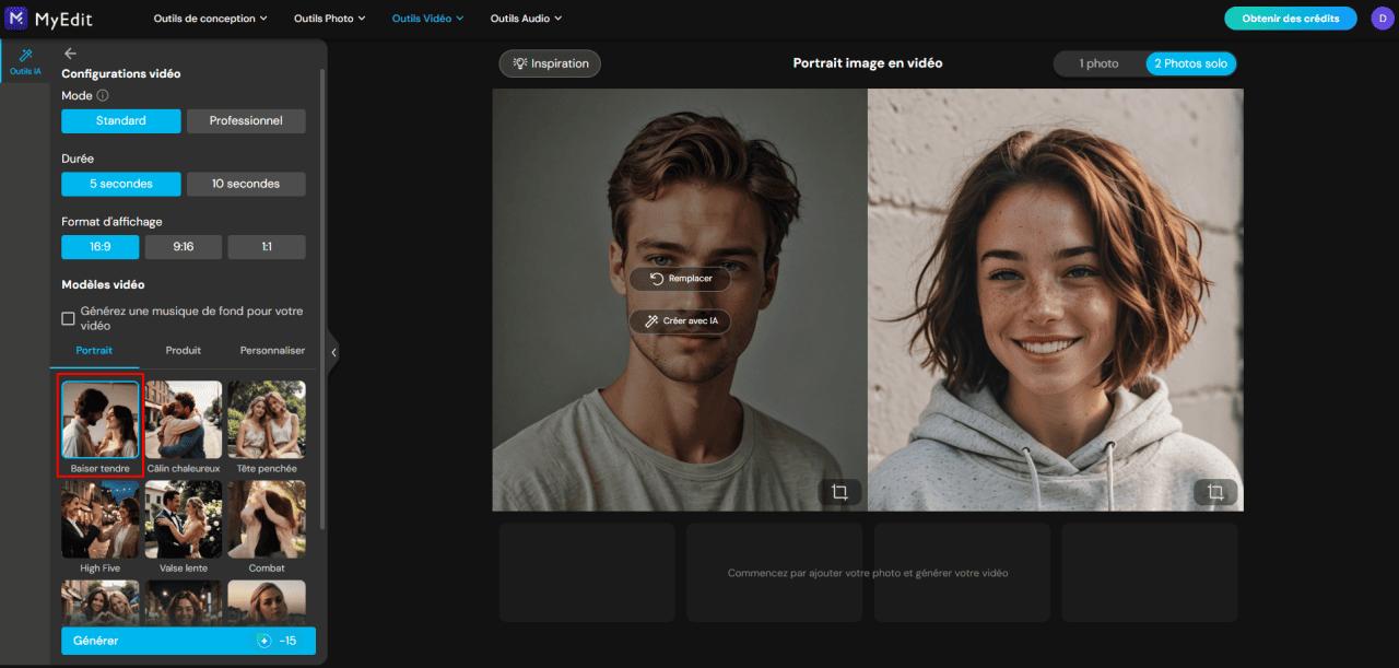 Générer un effet AI kissing en ligne