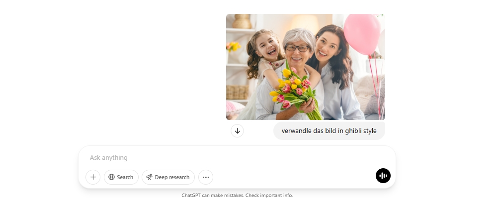 Foto in ChatGPT laden und Beschreibung eingeben