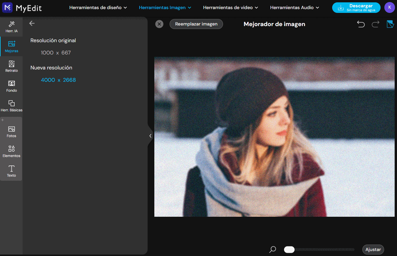 Mejorar la calidad de una imagen online con MyEdit