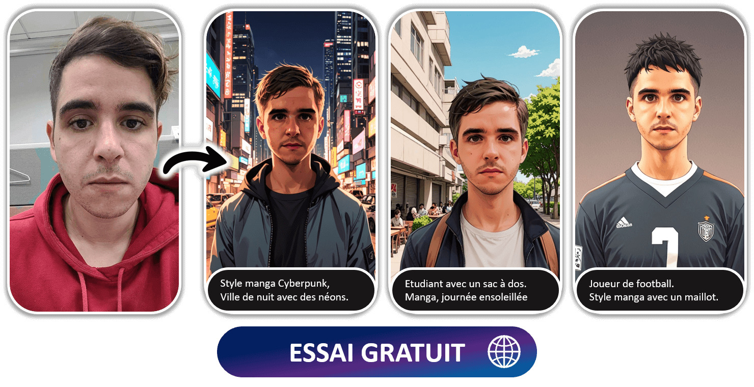 Générateur d'images avec référence faciale IA de MyEdit pour créer un portrait manga
