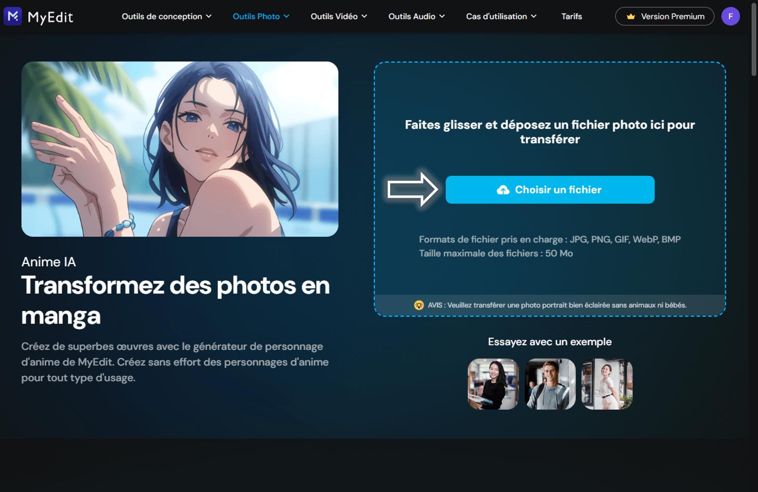 Tutoriel portrait manga avec l'outil animé IA - Etape 1
