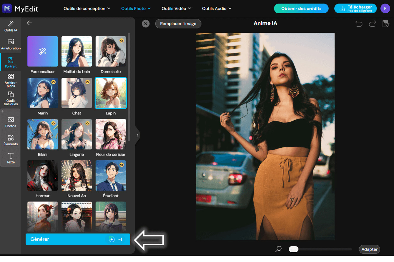 Tutoriel portrait manga avec l'outil animé IA - Etape 2
