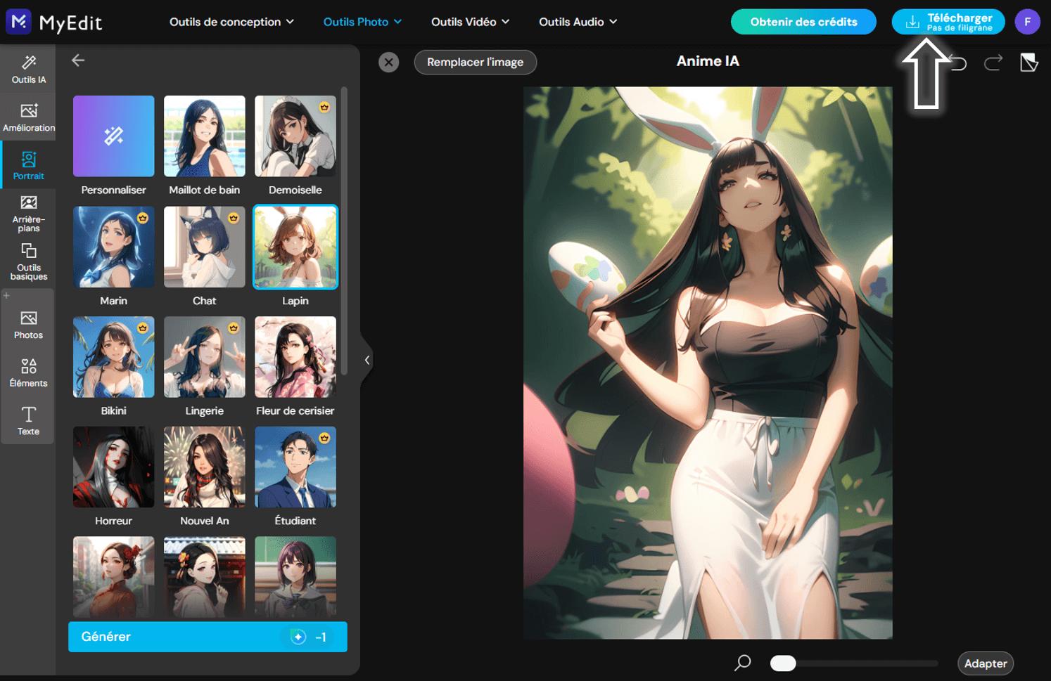 Tutoriel portrait manga avec l'outil animé IA - Etape 3