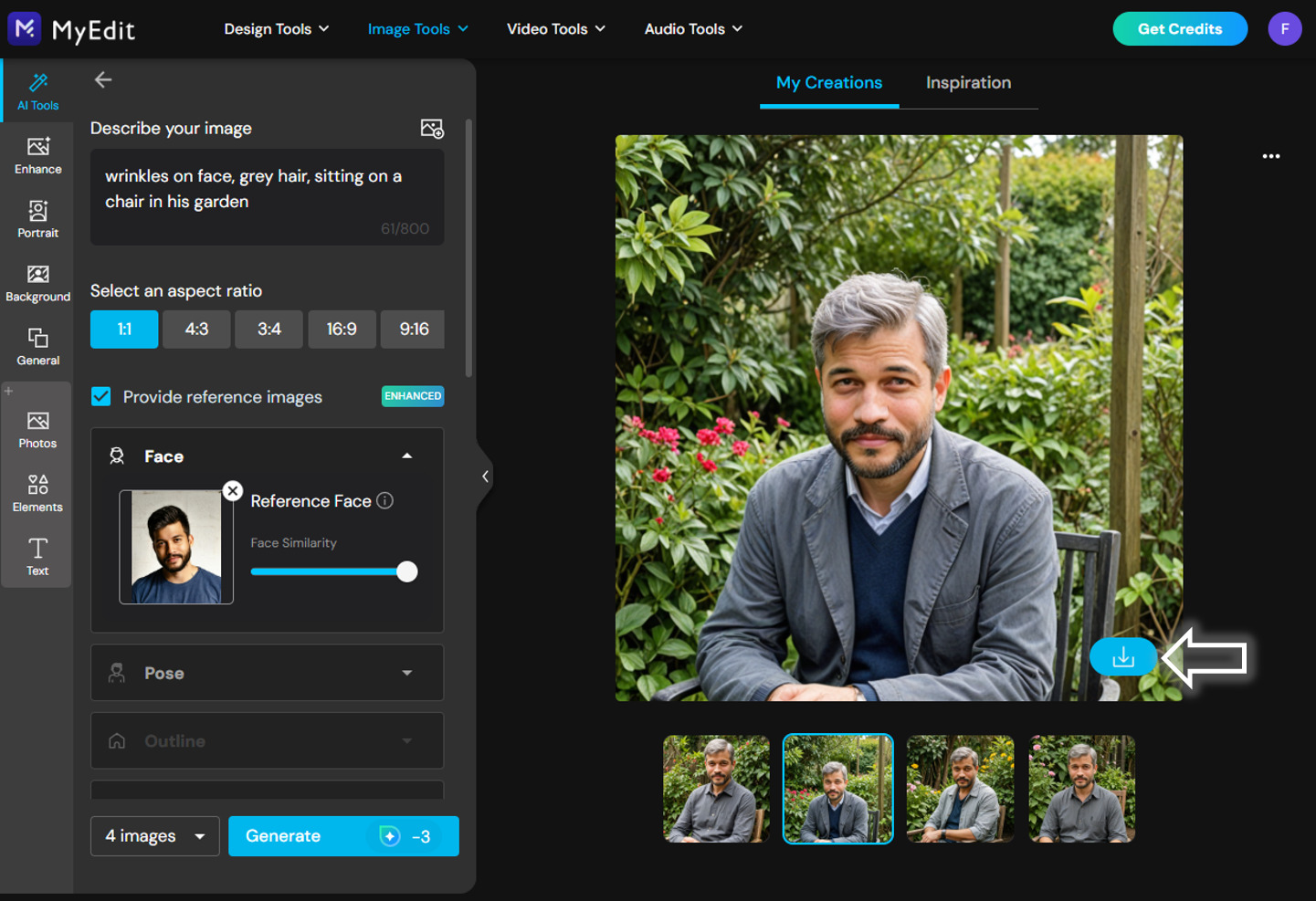Tutorial - Make a face look older with MyEdit's AI - Step 3