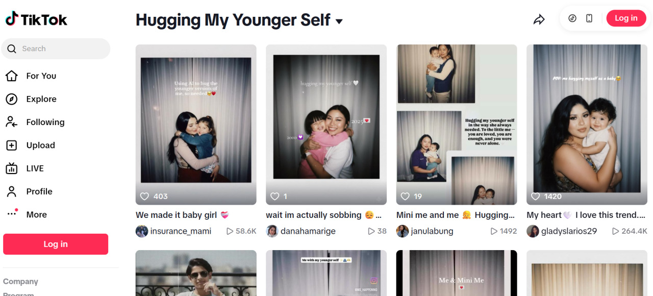 TikTok for Hug-my-younger-self images using Gemini