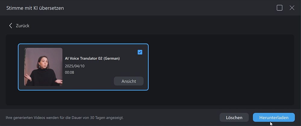 Übersetztes Video herunterladen