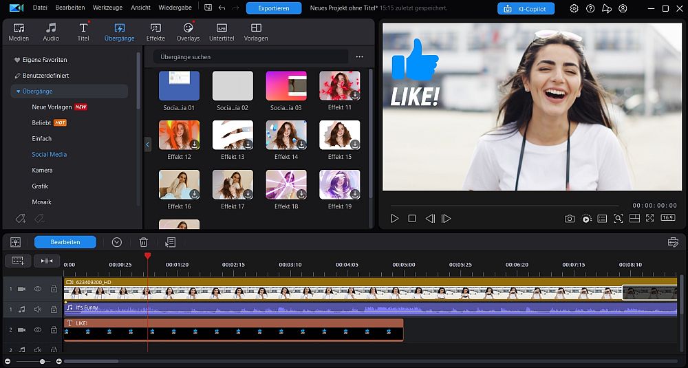 Oberfläche des Videobearbeitungsprogramm PowerDirector