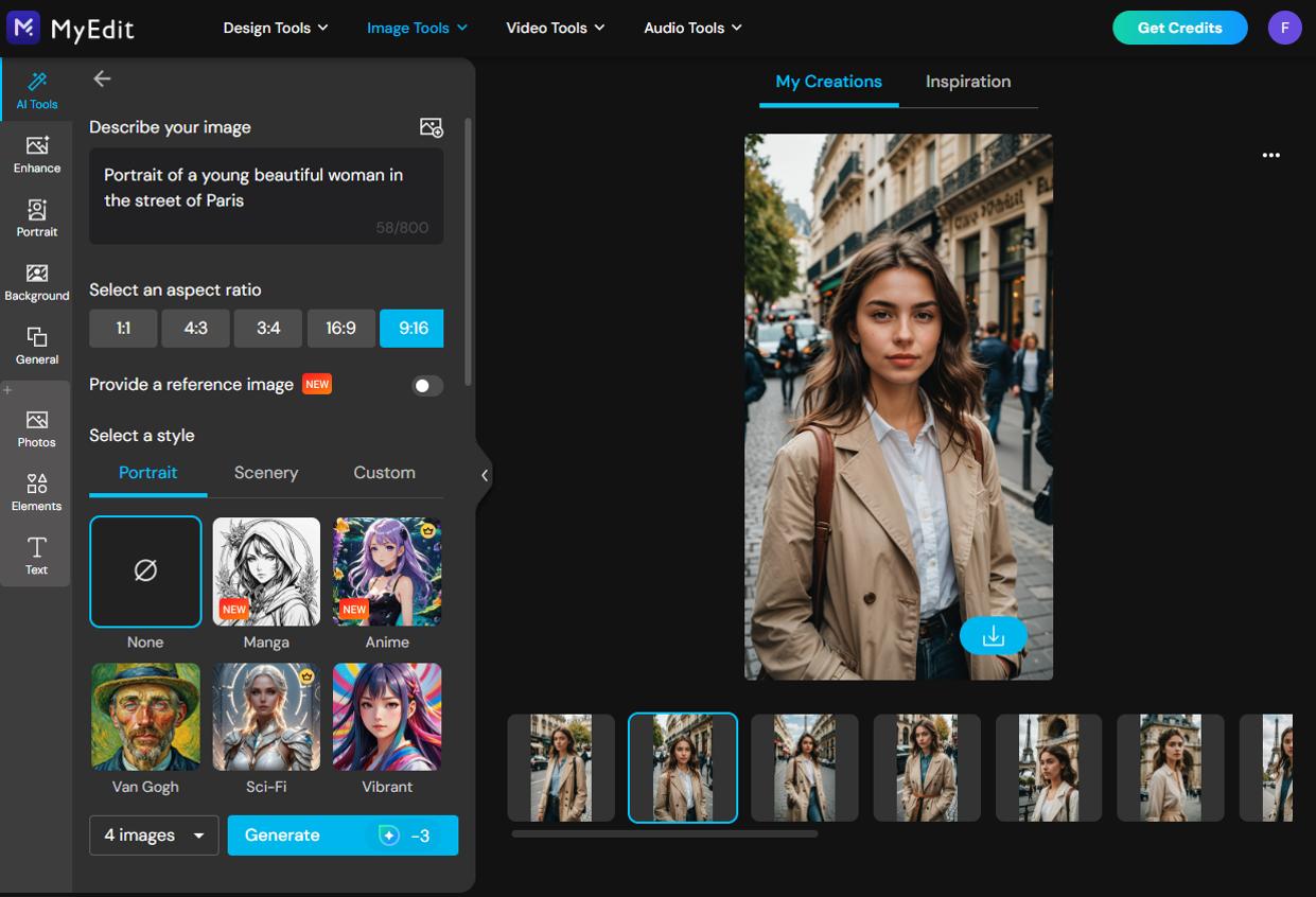 MyEdit - AI Image Generator to Create an AI Influencer