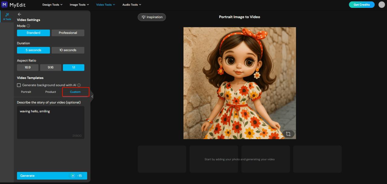 How to Animate Your AI Blythe Doll Using MyEdit Image to Video Tool