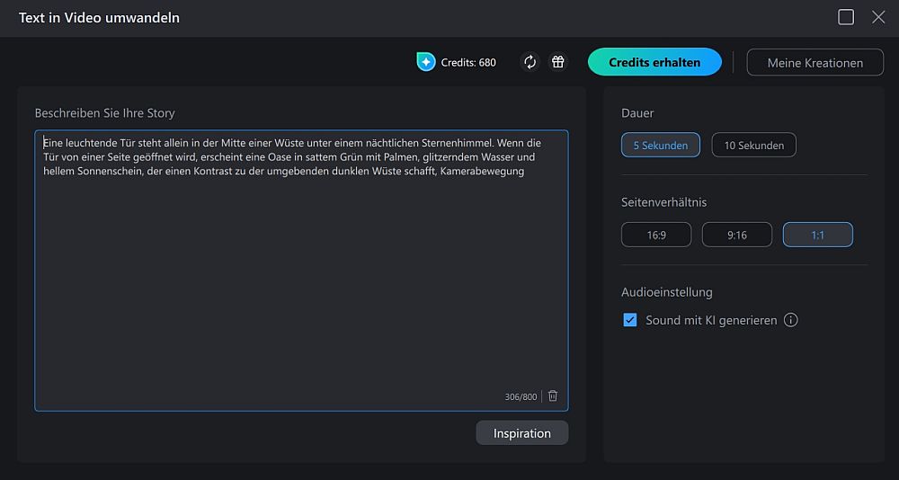 Textbeschreibung in den KI-Bildgenerator eingeben