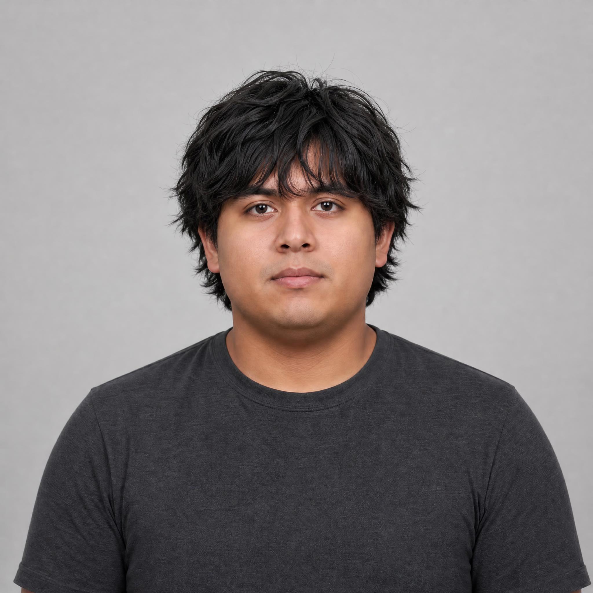 Simulación de shaggy cut corto con flequillo cortina sobre un rostro redondo