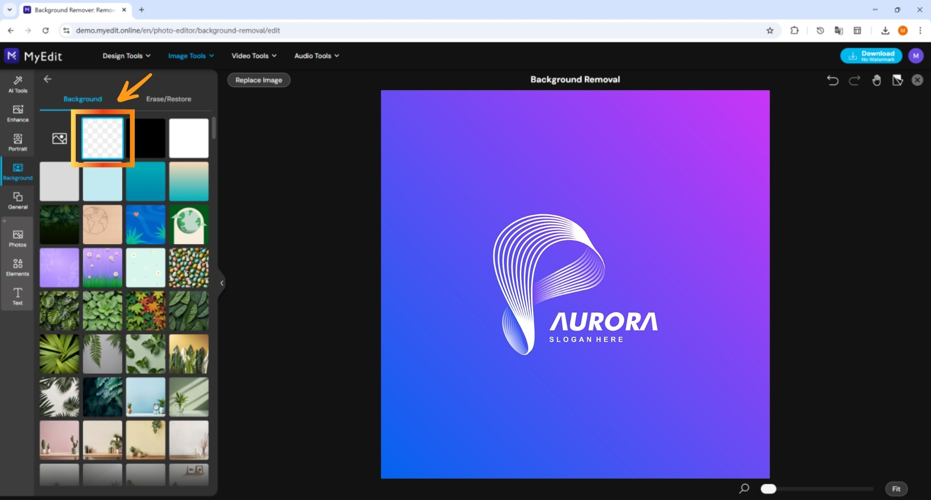 Upload your logo and select transparent background