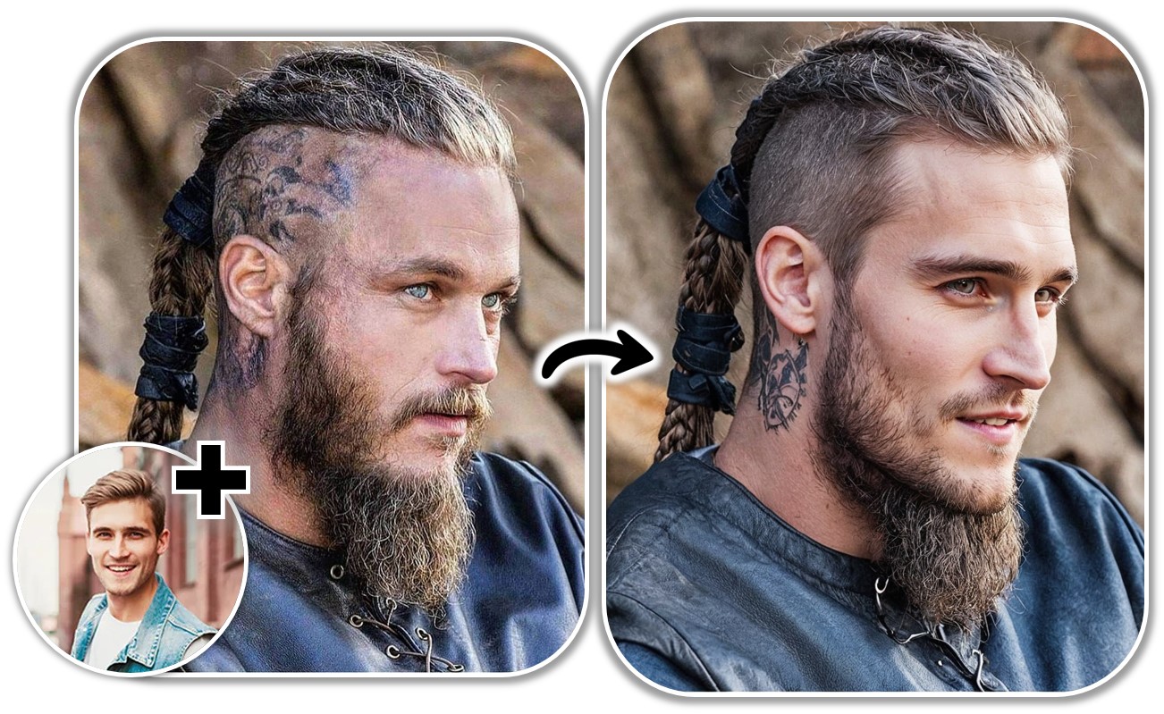 PhotoDirector - Coiffure Viking avec Face Swap IA