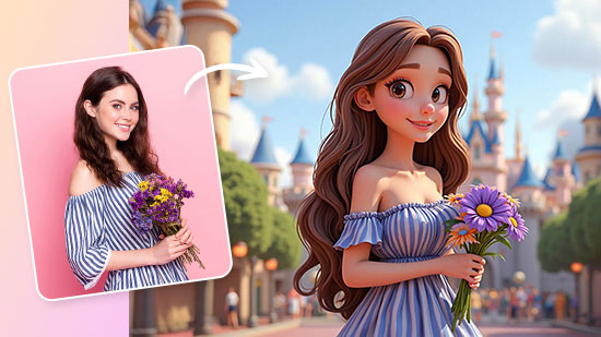 A young woman in Disney filter