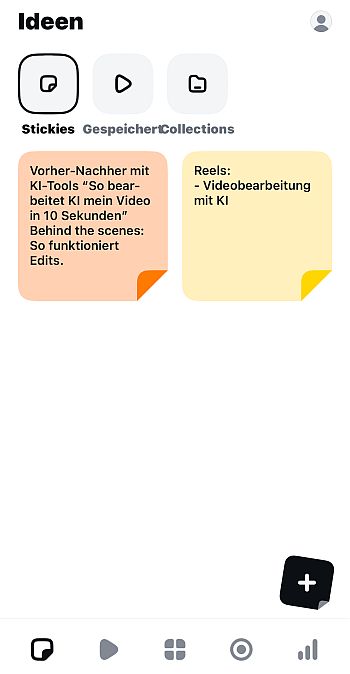 Im Tab Ideen kannst du Ideen für deine Instagram Posts sammeln