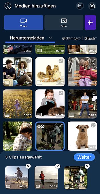 Medien für dein Reel auswählen