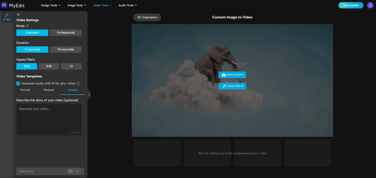 Animer une image avec l'IA en ligne avec MyEdit