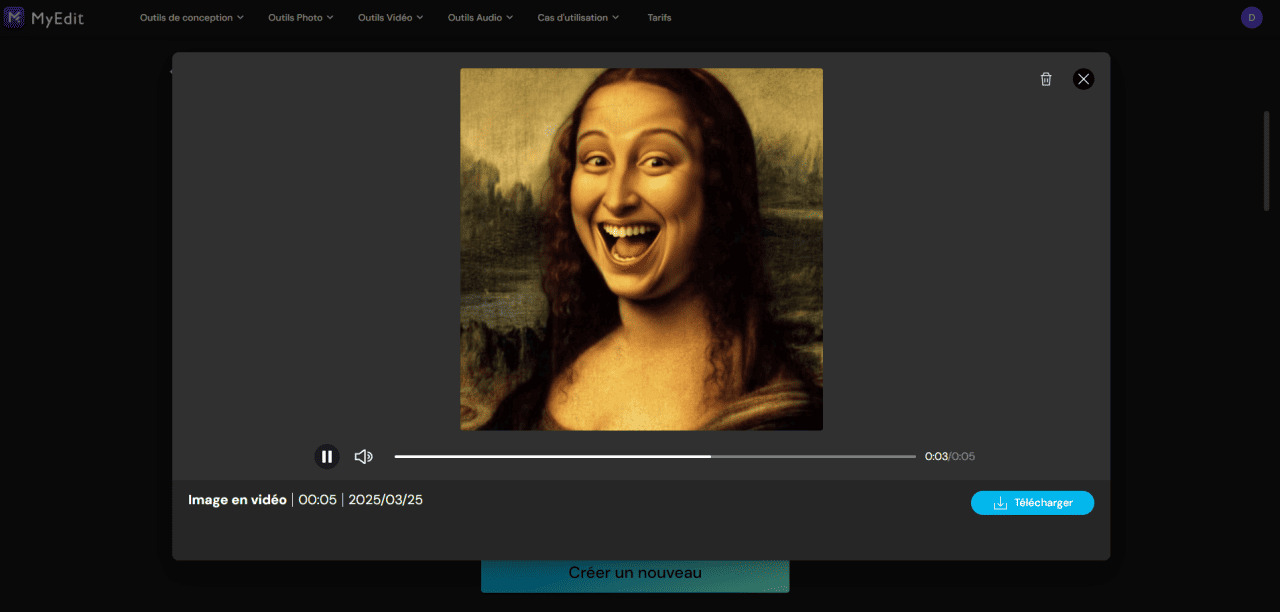 Animer une image avec l'IA en ligne avec MyEdit