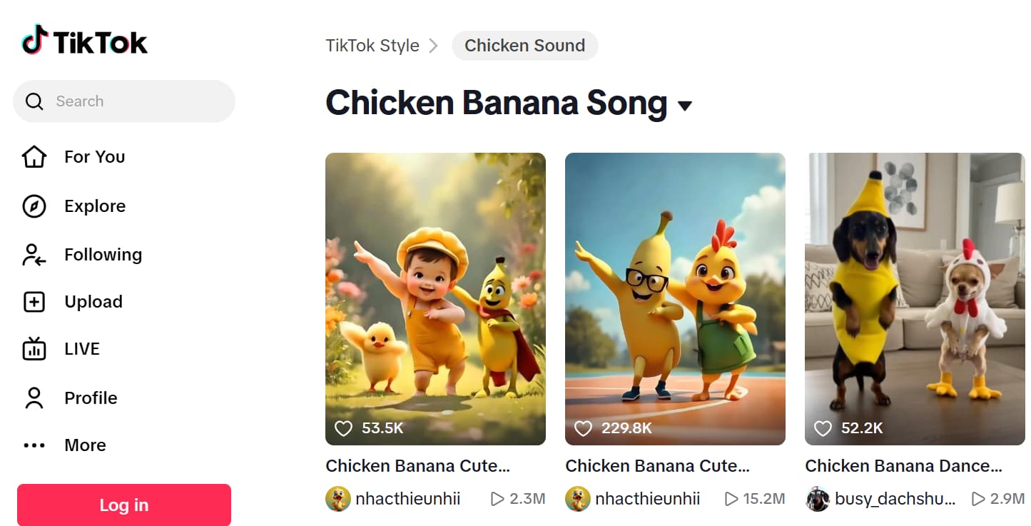 videos de tiktok inspirados en la canción Chicken Banana