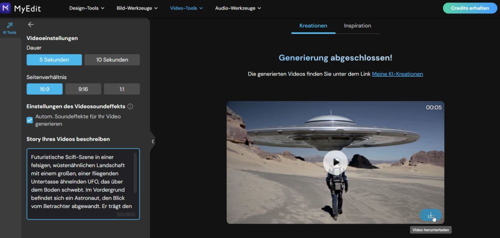 Video mit Ton, erstellt von der Text-zu-Video-Funktion in MyEdit