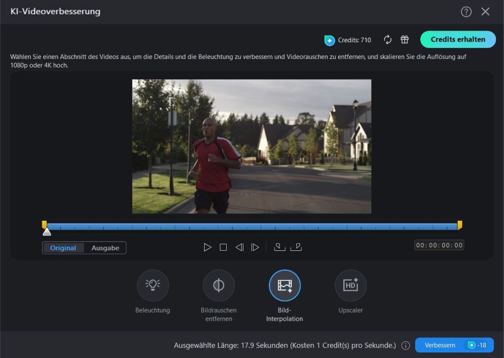 Im KI-Upscaler Bild-Interpolation auswählen.