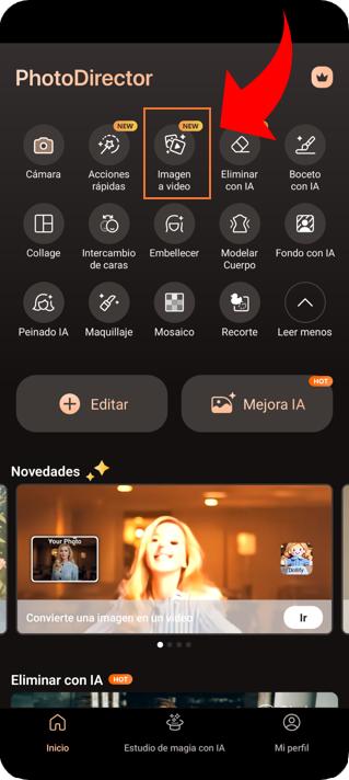 Interfaz de la herramienta Imagen a video con IA de MyEdit