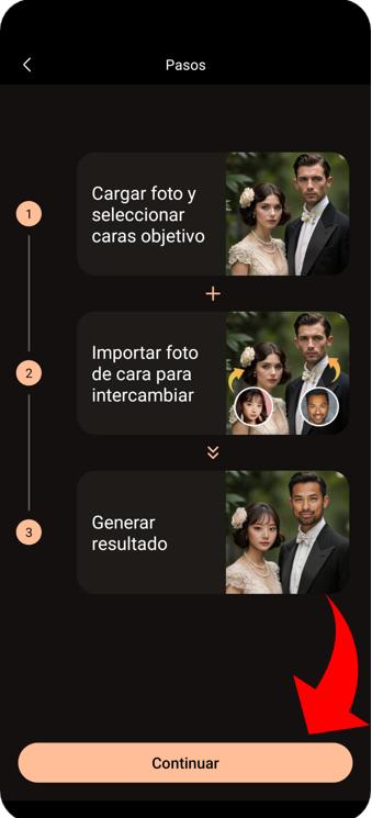 Interfaz de la herramienta Intercambio de cara con IA de PhotoDirector