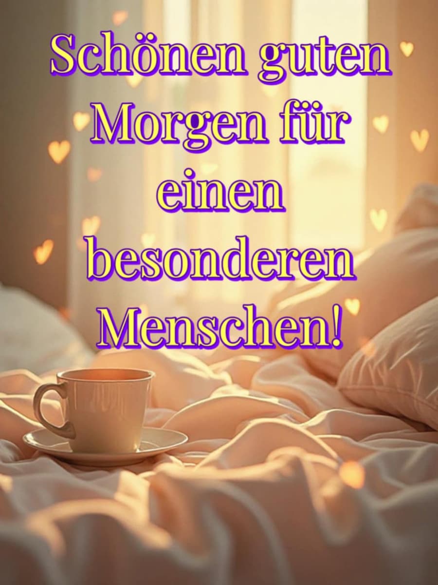 Guten Morgen Bild mit Gruß: 'Schönen guten Morgen für einen besonderen Menschen!'