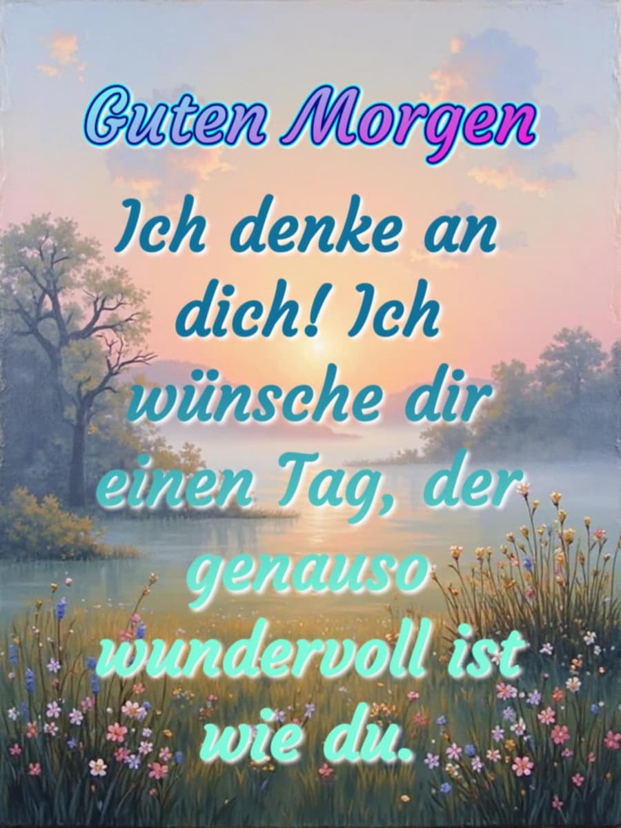 Guten Morgen Bild mit Gruß: 'Guten Morgen! Ich denke an dich! Ich wünsche dir einen Tag, der genauso wundervoll ist wie du.'