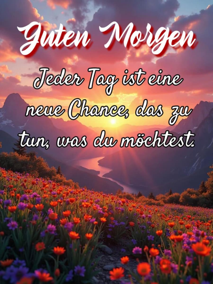 Guten Morgen Bild mit Gruß: 'Guten Morgen! Jeder Tag ist eine neue Chance, das zu tun, was du möchtest.'