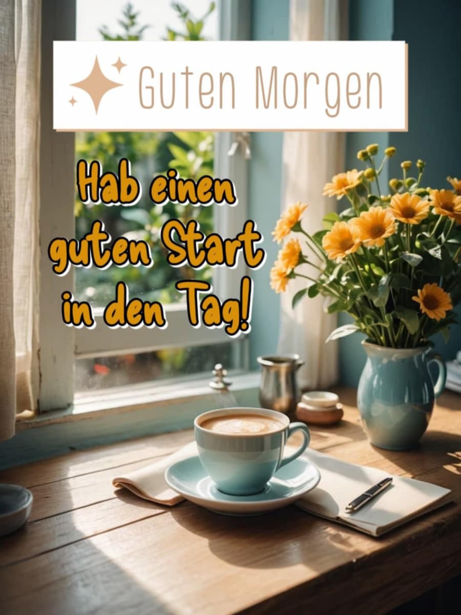 Guten Morgen Bild mit Gruß: 'Guten Morgen! Hab einen guten Start in den Tag.'