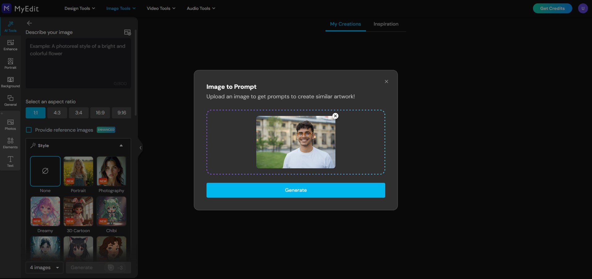 Foto hochladen, um einen Prompt zu erstellen