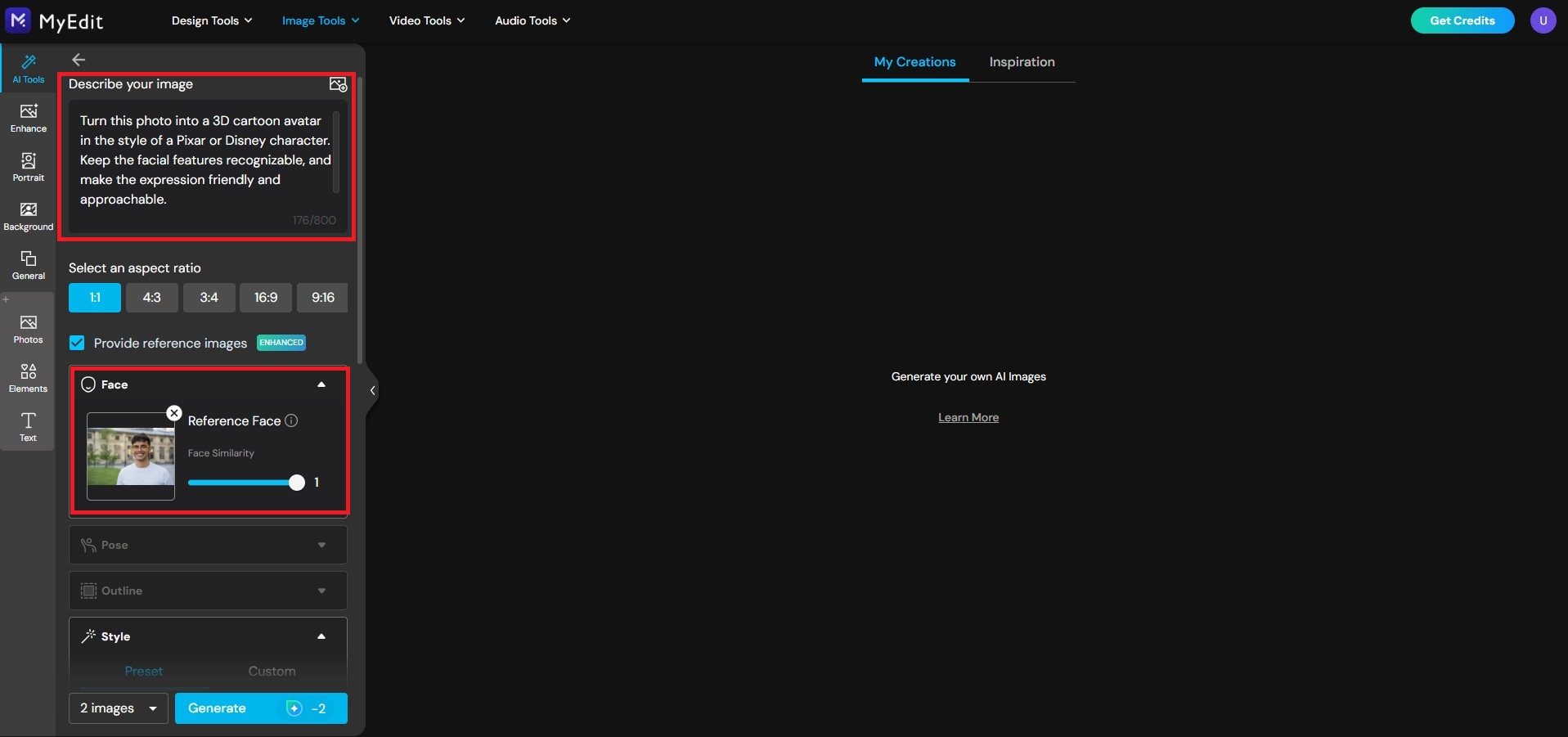 Der KI-Bildgenerator in MyEdit