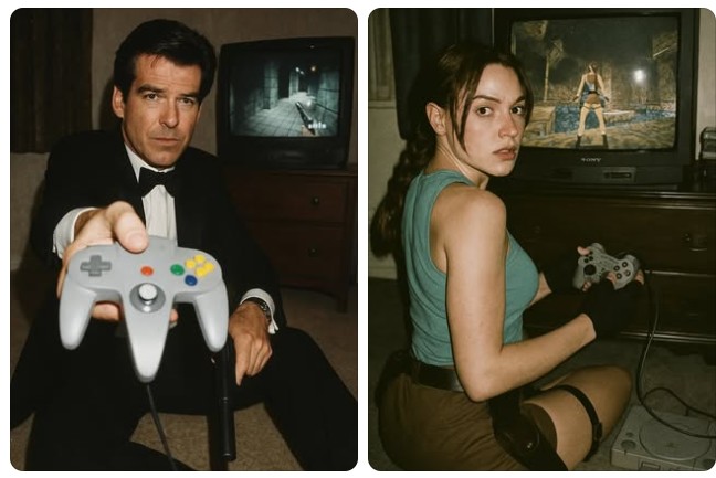 90er Videospiel-Trend Lara Croft und James Bond