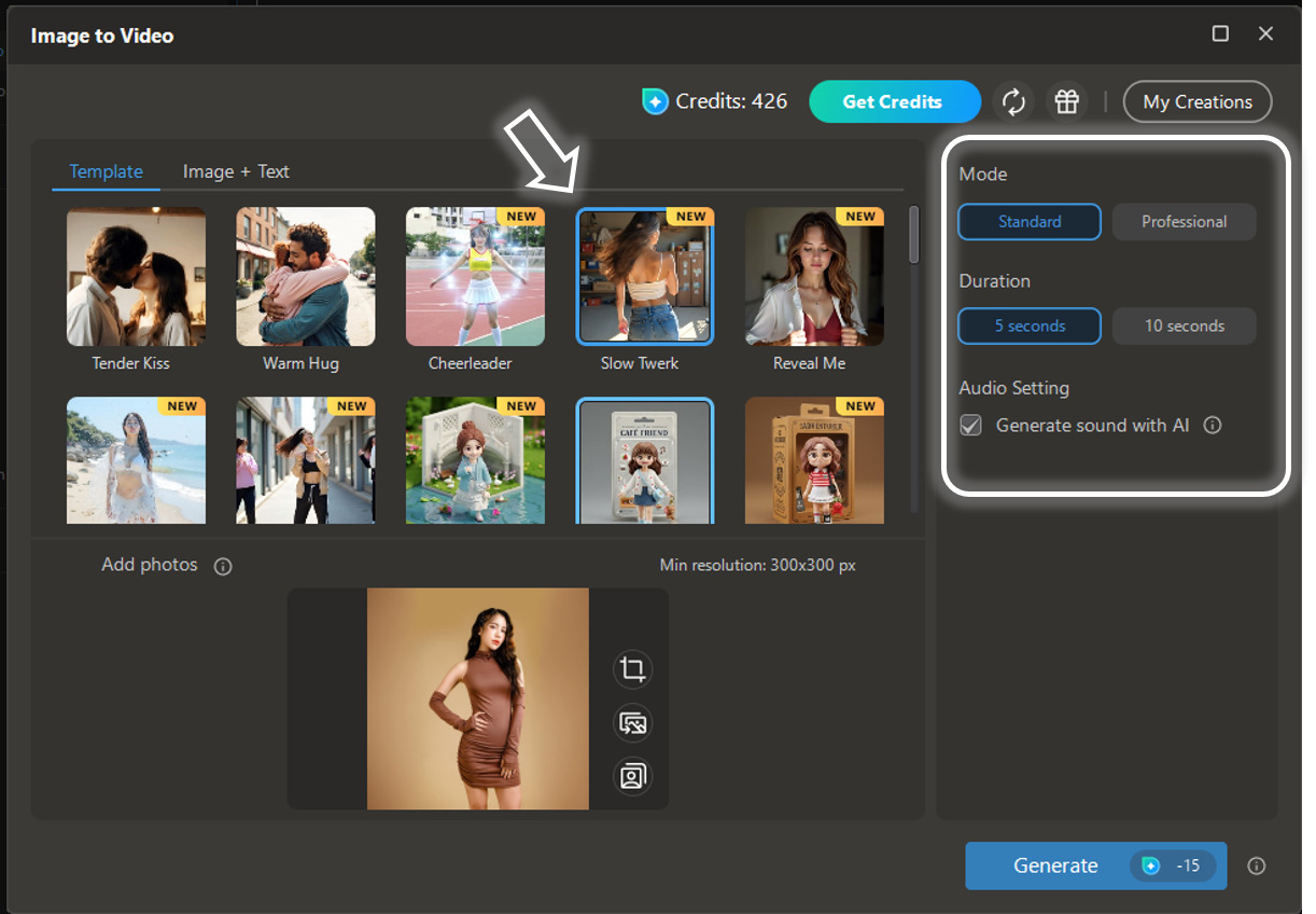 PhotoDirector - Create an AI Twerk video Step 2