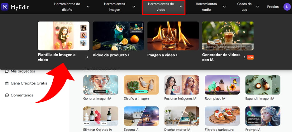 Interfaz del generador de imágenes con IA en MyEdit