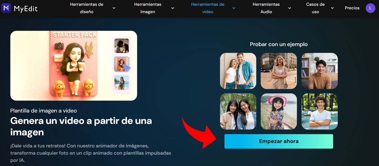 Interfaz del generador de imágenes con IA en MyEdit