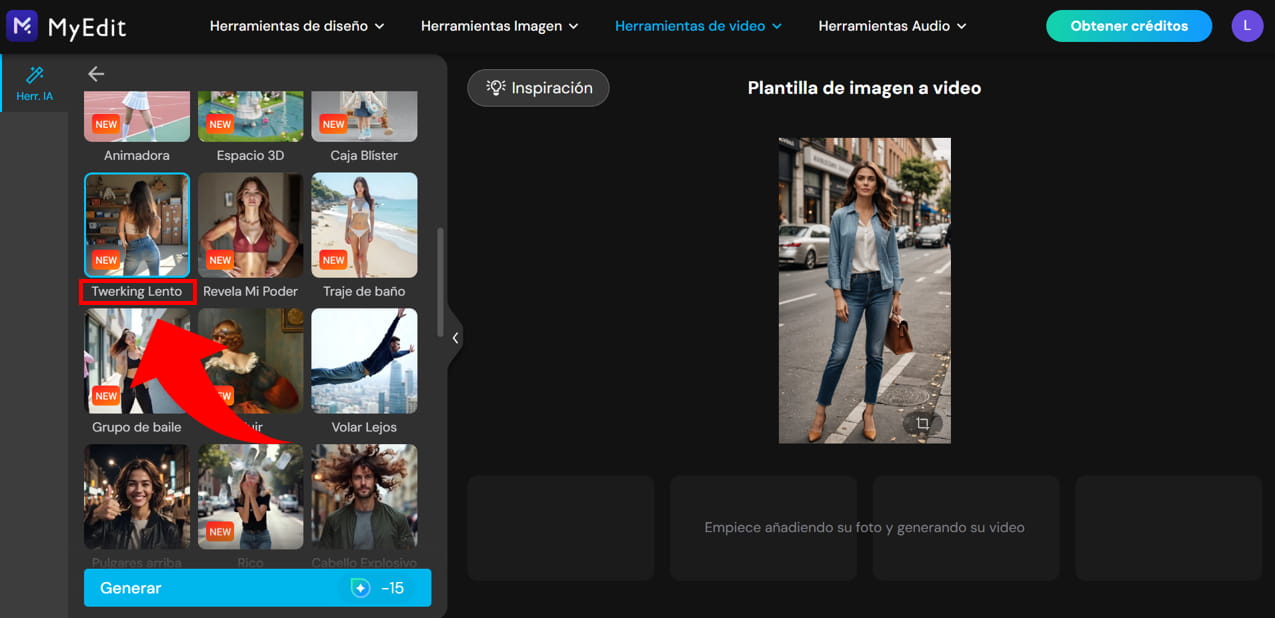 Interfaz del generador de imágenes con IA en MyEdit