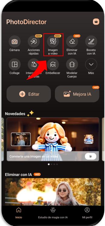 Interfaz de la herramienta Imagen a video con IA de PhotoDirector