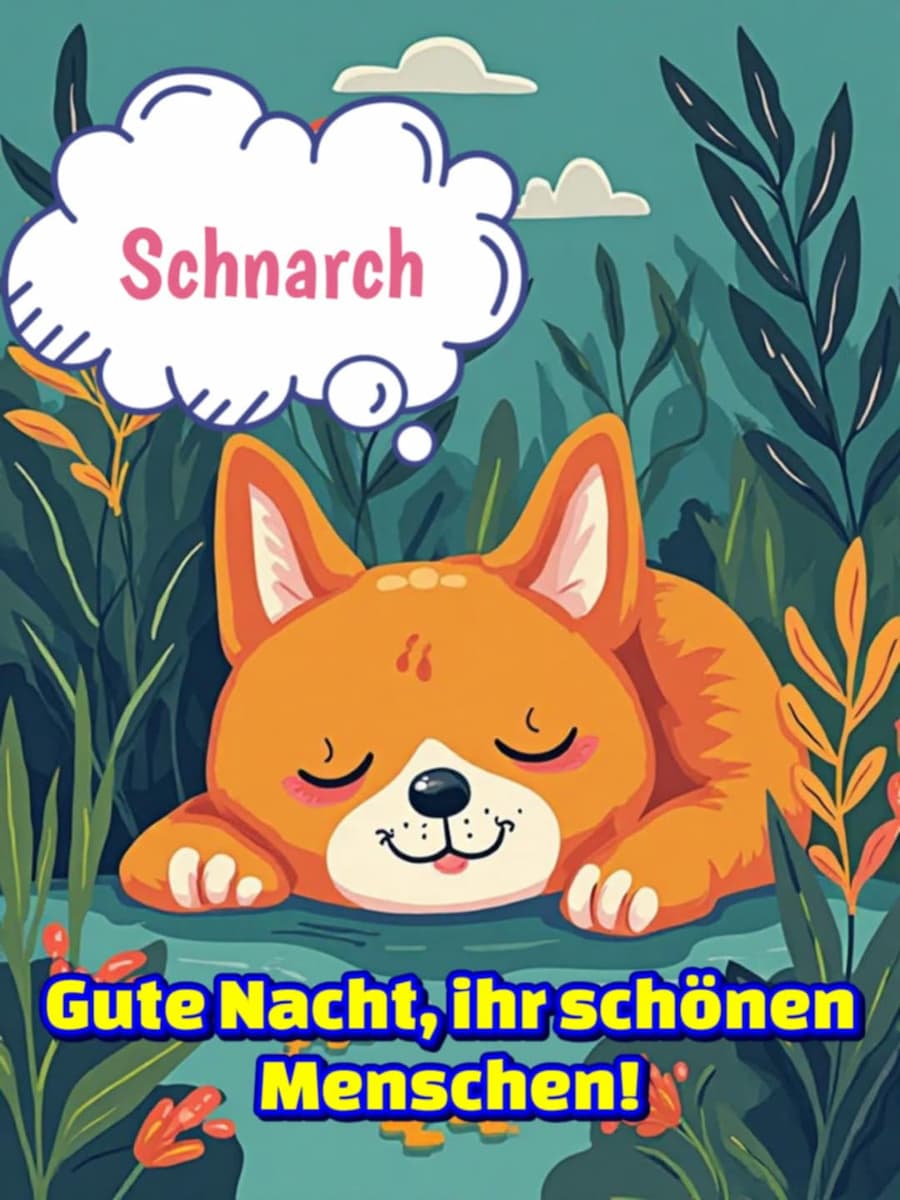 Gute Nacht Bild mit Gruß: 'Schnarch! Gute Nacht, ihr schönen Menschen!'