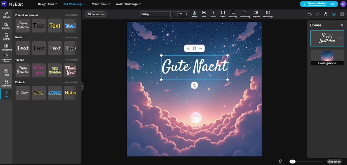 MyEdit - Gute Nacht Grüße gestalten